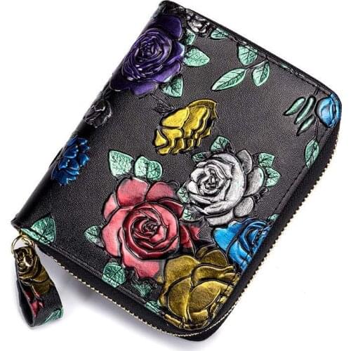 10PCS / LOT Card bag wallet creative large capacity zipper rfid organ fashion card bag cowhide female anti-degaussing multi card
