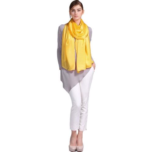 100% Silk Satin Long Scarf 55X180cm Pure Mulberry Silk Plain Color Silk Scarf Factory Direct Online Store 35 Yellow