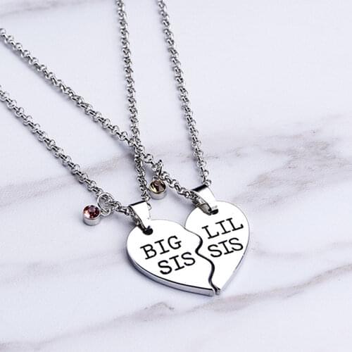 2PC / Set Big Sis Lil Sis BFF Best Sister Pendant Necklaces Heart Stitching Xmas Broken Heart Sister Necklace For Women