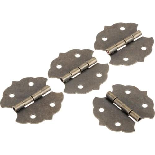 4sets Flat Hinges +16 screws Lace Shape Antique bronze 29*31mm 4 Holes Furniture Chest Wood Jewelry Box Wine Case Retro Decor