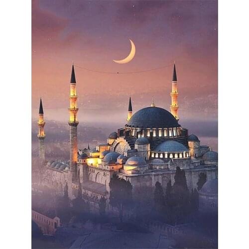 Diamond Embroidery Muslim Holy Mosque Church Art Rhinestone 5D DIY Diamond Painting Landscape Mosaic Needlework Wall Art