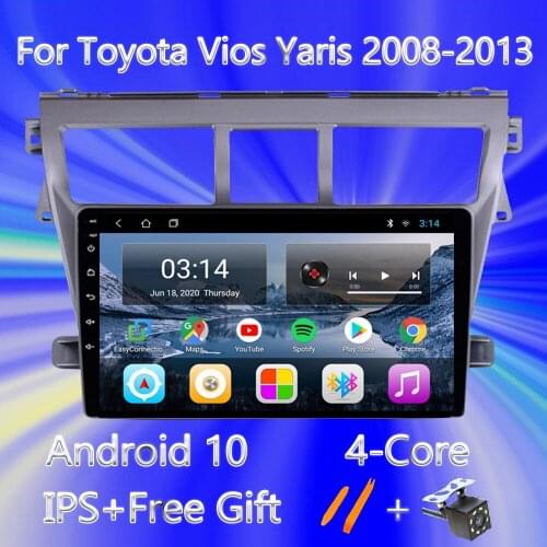 Car Radio For Toyota Vios Yaris 2008-2013 Android 10.0 GPS Auto Stereo 9" IPS 2din Multimedia Video Player Navigation Carplay BT