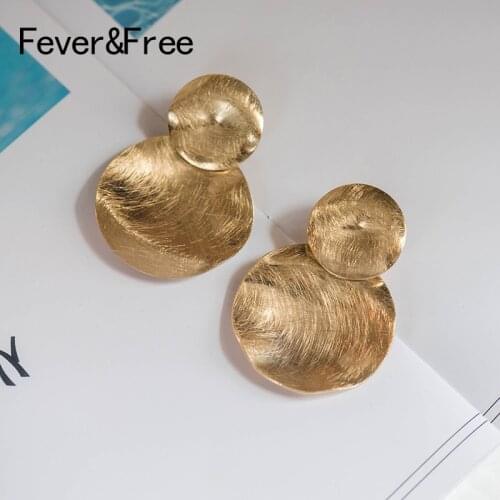 Fever&Free Bohemian Gold Drop Earrings For Women Worn Gold Irregular Round Curved Pendant Fashion Party Earrings Jewelry Gift