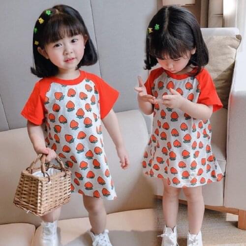 Childrens Tees Baby Girls Summer Cartoon Casual Fruits T-Shirts Tops Dress Cute Patchwork Kids Pajama Dress