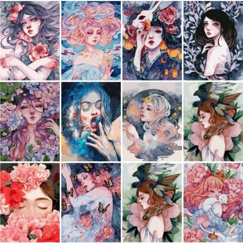 AZQSD Painting By Numbers Girl Flower Paint By Numbers For Adults Portrait Home Decor Arcylic Oil Painting Hand Paint Kit