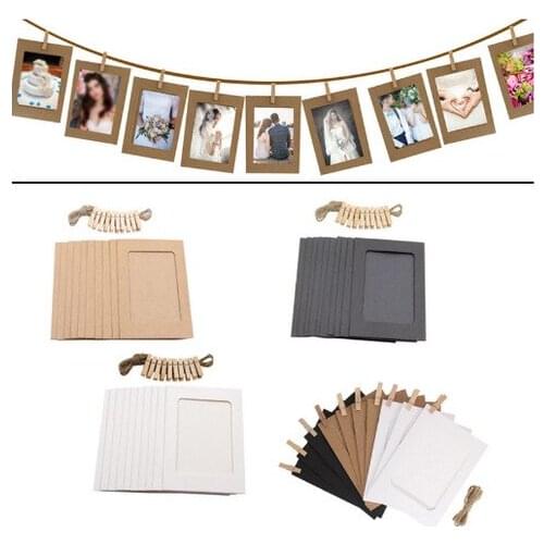 Creative hanging paper frame with clip hemp rope