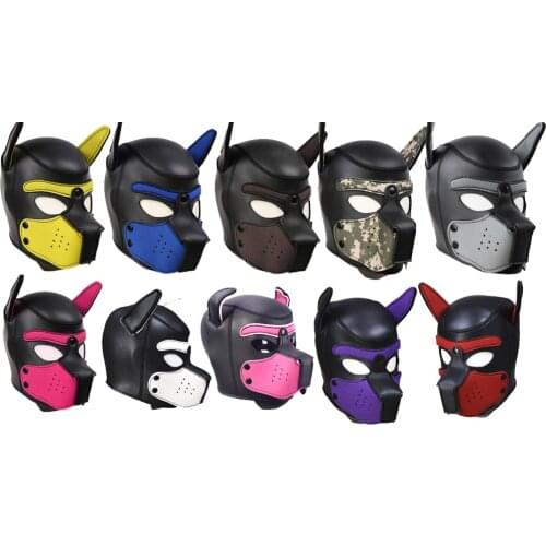 Masks Pup Puppy Play Dog Hood Mask Padded Latex Rubber Role Play Cosplay Full Head Ears Halloween Mask Sex Toy For Couples