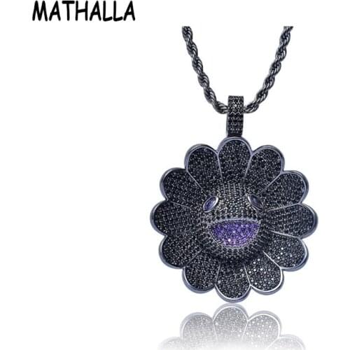 Newest Hiphop Sunflower Pendant Necklace Iced Out AAA+ Cubic Zircon Hiphop Black Flowers Pendant Jewelry Can Spin For 50 Seconds