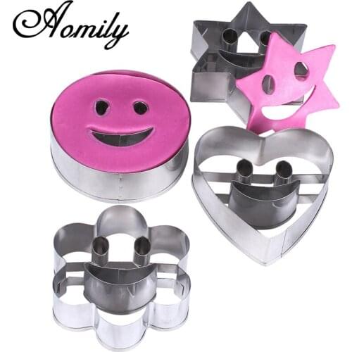 Aomily Stainless Steel DIY Cake Mold Set Star Heart Flower Smile Face Cookie Cutter Mold Chocolate Stamper Molds Bakery Tools