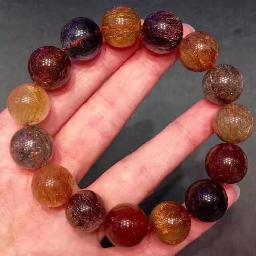 Natural Colorful Rutilated Quartz Crystal Cat Eye Beads Bracelet 15.mm AAAA