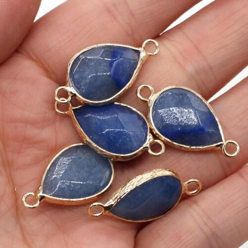 Natural Stone Blue Aventurine Connector Fashion Drop-Shaped Pendant Charms for Jewelry Making DIY Necklace Accessories 14x28mm