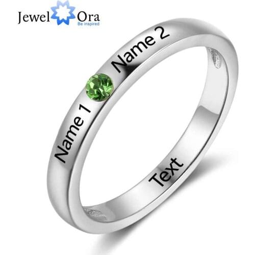 New 925 Sterling Silver Birthstone Ring Engrave Name Engagement Rings Round Rings Engagement Gift For Women JewelOra RI102737