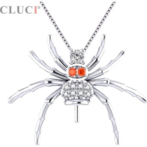 CLUCI Spider Necklace Halloween & Pearl Pendants with 925 steling silver white & red CZ Spider For Women Halloween gifts SP344SB