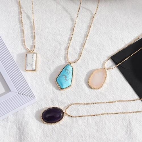 Fashion New geometric big stone heavy Pendant Necklace