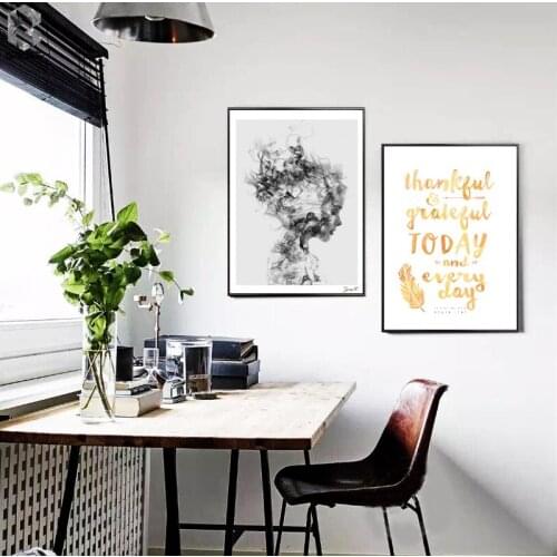 Smoke Portrait Canvas Posters and Prints, Wall art Gold Quotes Painting Picture for Living Room Scandinavian letter Home Decor