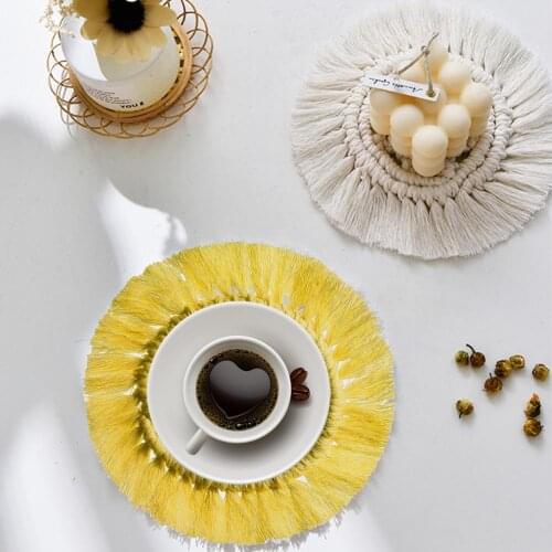 Handwoven Coffee Cup Mat Macrame Coasters Cotton Rope Braided Placemats Cup Pad Table Decor Heat Resistant Cup Mat