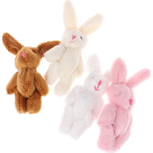 5pcs 6cm Soft Mini Joint Rabbit Pendant Plush Bunny For Key Chain Bouquet Toy Doll DIY Ornaments Gifts 4colors