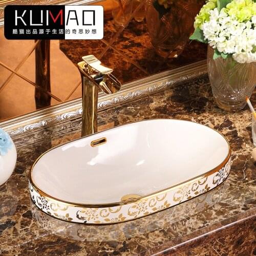 Taichung Basin Semi-embedded Above Counter Basin Washbasin Ceramic Oval Wash Basin Household Bathroom Washbasin