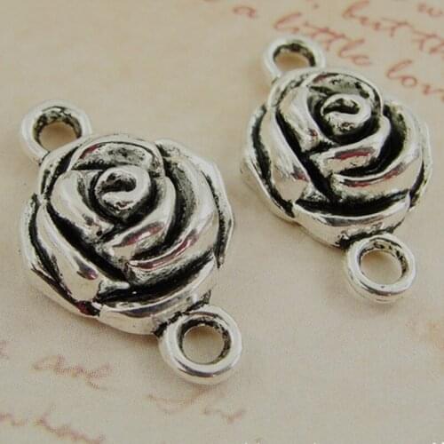 RONGQING 50pcs/lot Jewelry Findings Connectors Botany Antique Silver Rose Botany