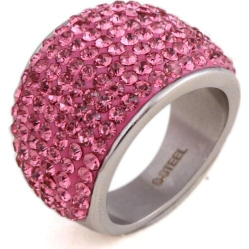 Christmas Gift Gradient Austrian Crystal Engagement Rings/Promise Ring Stainless steel Charm Jewelry Ring