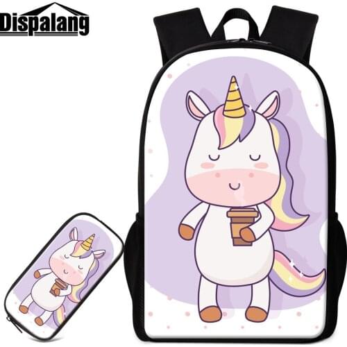 Unicorn Backpack To School Custom Logo Sublimation Printing Schoolbags With Pencil Case For Girls 2PCS Bookbag Set For Students