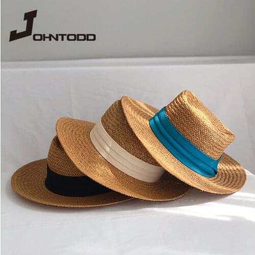 2021 New Women Summer Beach Sun Cap Concave Top Straw Hat Fashion Ladies Tri-fold Ribbon Outdoors Beach Hat Feminino Gorra