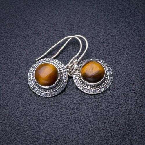 StarGems Natural Tiger Eye Handmade 925 Sterling Silver Earrings 1.25" D7865