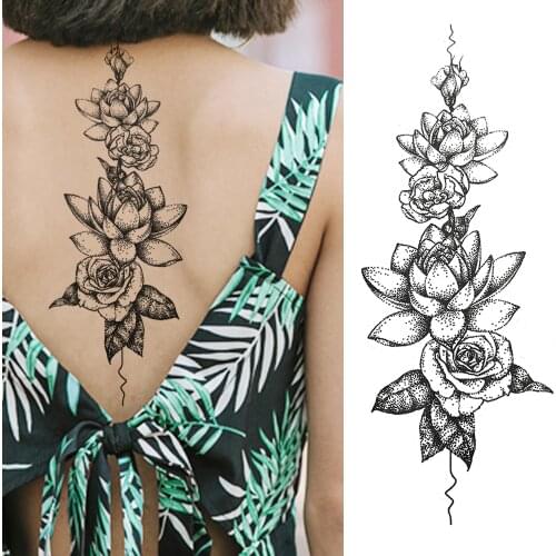 Boho Style Flower Temporary Tattoos Sticker Fake Black Lotus Rose Tatoo Waterproof Body Art Arm Legs Tatoo Decal For Women Girl