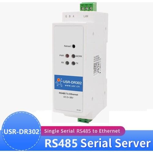 USR-DR302 Din Rail Serial RS485 to Ethernet TCP IP Server Module Ethernet Converter Modbus RTU to Modbus TCP unit