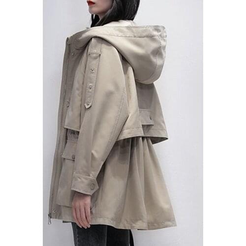 Windbreaker Womens Zipper Mid-Length 2021Female Spring Autumn Style Korean High-Waist Coat Loose Solid Color Womens Jacket B02