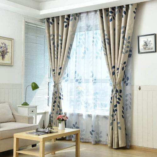 Blue Leaves Blackout Window Curtains For Bedroom Living Room Green Leaf Long Window Curtains Room Decoration