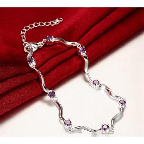Silver 925 Bracelets for Women Wave Bracelet with Zircons Fashion Stone Jewelry Bijoux Link Chain Wristband Bracciale Donna