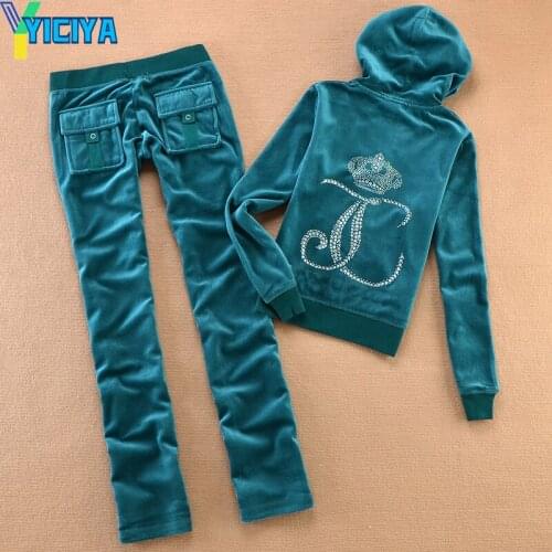 2021 Hooded Women Tracksuit Set Zipper Sweatshirt Set Outfits New Letter Print Two Piece Velvet Suit Sportswear Tracksuit Women