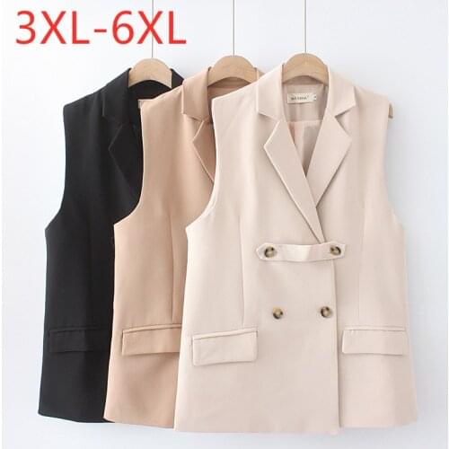 New 2021 Ladies Spring Autumn Plus Size Women Large Sleeveless Loose Khaki Black Button Vest Coat 3XL 4XL 5XL 6XL