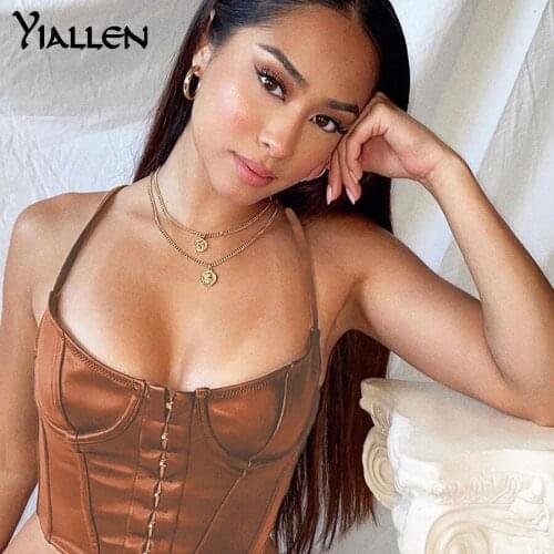 YiallenY2k Sexy V Neck Halter Sleeveless Solid Color T Shirt Women Autumn Punk Club Button Street Style Crop Corset New Hot Sale
