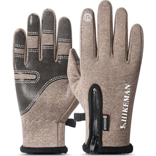 Winter Warm Gloves Outdoor Sports Riding Ski Wind-Resistant Waterproof Mens And Womens Full Finger Zip Plus Velvet Silicone