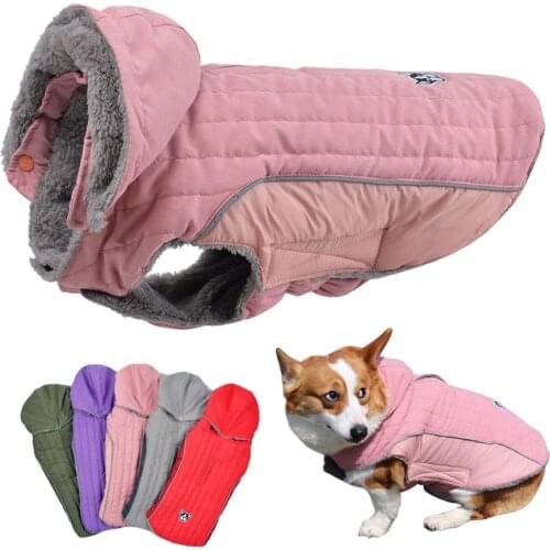 Winter Dog Clothes Thick Fleece Warm Dog Clothing Winter Dog Jacket Reflective Adjustable Belly Quilted Dog Coat Removable Hood