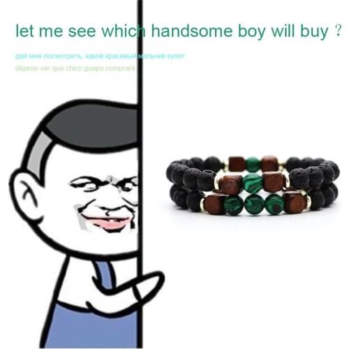 2pcs/set 8mm natural lava stone beads bracelet pulseras handmade men women wood bracelets Jewellery for pulsera hombre bijoux