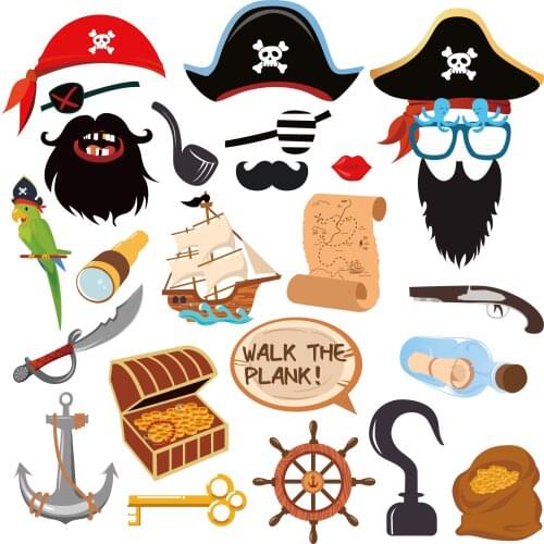 25pcs Baby Shower DIY Pirate Theme Photobooth Props Walk the Plank Kids Happy Birthday Party Decorations Boys Party Favors