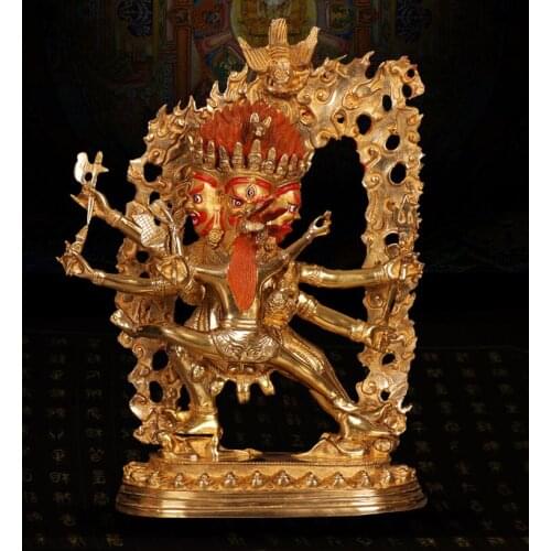 30cm large # GOOD -Buddhism # bless Safety Health Talisman #efficacious Protection Nepal Gold-plated Hayagriva buddha statue