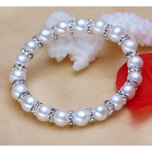 10mm Genuine Natural White shell Pearl Crystal Bracelet Bangle 7.5''AAA