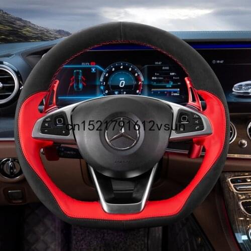 DIY Steering Wheel Cover For Benz C200L E300 GLA GLK GLC300 R GLE63 AMG Stitch On Wrap Interior Accessories