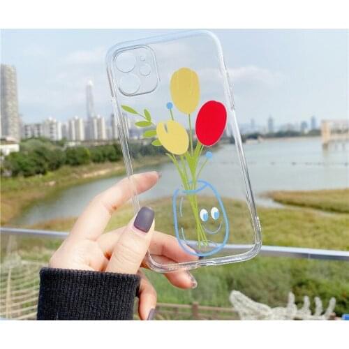 Jamular Cartoon Floral for iPhone 11 11Pro X XS XR Max 7 8 Plus 9 SE2020 Back Cover Transparent TPU Soft Shell Phone Case