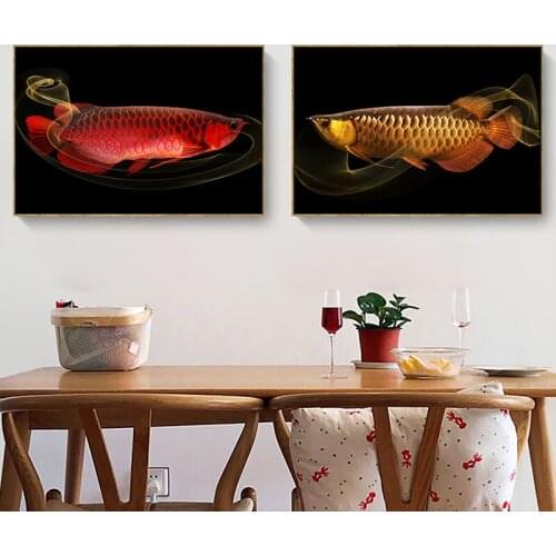 Living Room Decorative Painting Red Golden Dragon Fish Modern Restaurant Banner Hotel Apartment Club Mural Food Poster Canvas