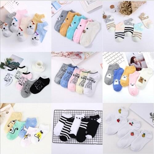 DHL 100set 5pair/set Girls Cute Colorful Cotton Ankle Socks Casual Animal Fruit Cake Cartoon Socks