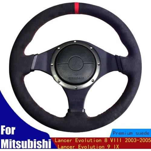 DIY Car Steering Wheel Cover Black Suede Red Marker For Mitsubishi Lancer Evolution 8 VIII 2003-2005 Lancer Evolution 9 IX