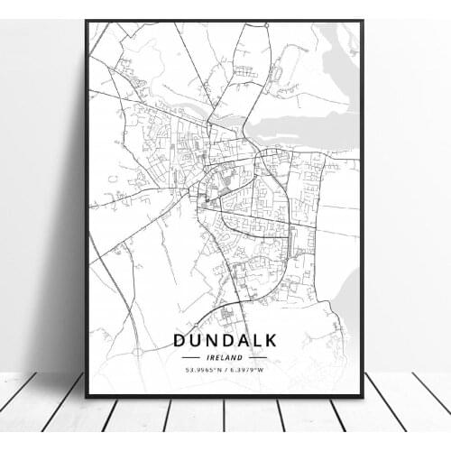 Drogheda Bray Dundalk Dublin Arklow Cork Ireland Canvas Art Map Poster wall painting home decor frame