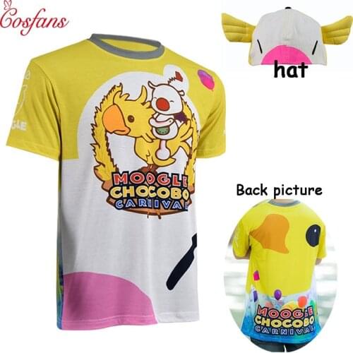 FF15 Moogle Chocobo T-shirt Final Fantasy XV Noctis Lucis Caelum t shirt Hat Costume Carnival Men Short Sleeve Shirt Cosplay Tee