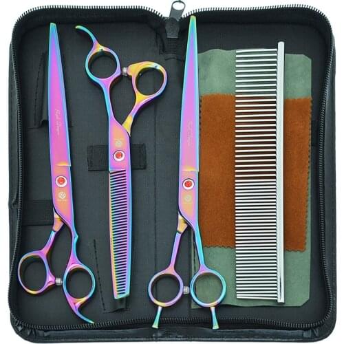 Purple Dragon 8.0" Japan Steel Dog Scissors Straight Shears Thinning Tijeras Animal Curved Tesoura Pets Grooming Scissors B0052B