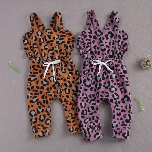 FOCUSNORM 0-3Y Lovely Infant Baby Girls Overalls Pants Leopard Print Ruffles Sleeveless Straight Backless Jumpsuits